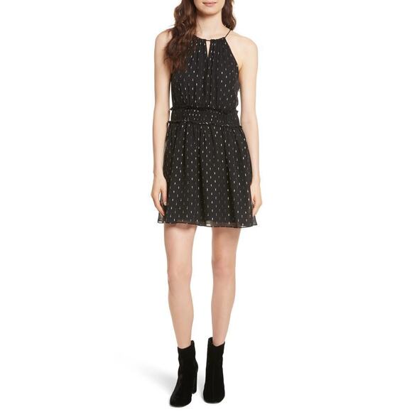 Joie Women Althia Metallic Halter Neck Silk Mini Dress Black Silver Size Small - Picture 1 of 6